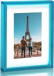 Blue 6x8 Acrylic Picture Frame With Mat Neon Modern Colorful Tabletop & Wall Mount, Bondi Blue
