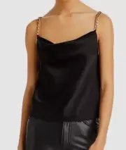 $275 Alice+Olivia Women's Black Harmon Chain Strap Slip Tank Top Shirt Size XL