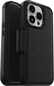 OtterBox 77-88567 Strada Series Premium Leather Shockproof and Drop Proof Protective Folio Case with Two Card Holders for iPhone 14 Pro, Black
