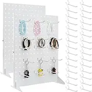 2 Pcs Metal Pegboard Display Stand with 30 Peg Board Hooks, Tabletop Pegboard Shelf for Craft Shows & Fairs, Retail Stores, Vendors Arts and Crafts Finishing - 17x13Inch & White