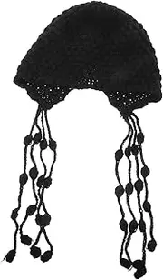 [LIFKOME] Floral Pattern Crochet Beanie Women's Knitted Hat Stylish Warm and Handmade Black