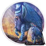 King Sphinx Cool Fantasy Dragon Creature Round Beach Towel