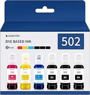 GUBFFON 600ml 502 Ink for Epson EcoTank ET-2800 ET-2803 ET-2850 ET-3830 ET-3850 ET-2760 ET-3760 ET-15000 Printer, T502 Refill Ink Bottle Replacement Liquid(100mlx6 3K,C,M,Y)(Not Sublimation Ink)