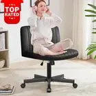 Cross Legged Desk Chair PU Lightweight Compact Swivel Office Chair Black