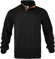 [Qolkmuiy-GJ] Men's Cable Knit Button Long Sleeve Casual Waffle Collared Pullover Classic Stand Collar Knitted Sweaters, Black, XX-Large