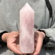 910g Natural Rose Quartz obelisk quartz crystal wand point decor Reiki