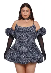 [Trickz N' Treatz] Plus Vexed Hearts Mini Dress - Skull