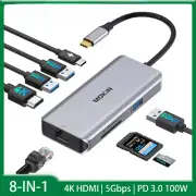 USB C HUB to 4K HDMI Hub Adapter Docking Station USB 3.0 RJ45 SD/Micro SD PD3.0