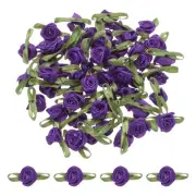 80 Pcs Dark Purple Mini Roses Bow 15mm Ribbon Roses for Appliques Crafts