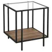 Henn&Hart 20" Blackened Bronze/Rustic Oak Metal/Glass Side Table