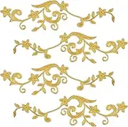 ULTNICE 5 Pairs of Gold Flower Embroidery Patch Elegant Lace Appliques Floral Design Sew On/Iron On Patch Appliques for DIY Sewing Craft Decor