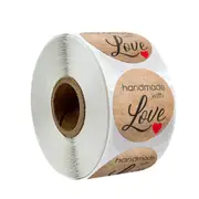 500Pcs/wad 1inch Round Natural Kraft Thank You Sticker Seal Labes Hand Made With Love Sticker Paper Stationery Sticke