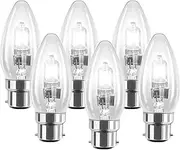 6 Pack 28W BC B22 Clear Candle Light Bulbs, Bayonet Cap, Classic Incandescent Dimmable Lamps, 28W = 37W, 370 Lumen, Mains 240V, Energy Saving Halogen Bulbs