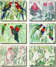 Country Kitchen Australian Parrots Cinnamon Cork Backed Drinks Coasters Set 6