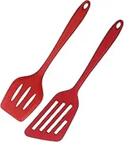 2pcs Silicone Cooking Spatulas, Slotted Kitchen Spatulas, Heat Resistant Kitchen Utensils for Cooking Non Stick Silicone Spatula Set for Fish,Eggs,Baking,Pancakes (Red)