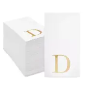 Gold Foil Initial Letter D White Monogram Paper Napkins (4 x 8 In, 100 Pack)