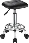 FNZIR Square PU Cushion Rolling Stool with Wheels Height Adjustable Swivel St...