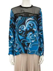 Blue Silk Abstract Pattern Top