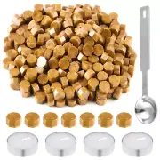 500 Pcs Octagon Sealing Wax Beads Gold Wax Seal Beads with 4 Pcs Tea Candles and