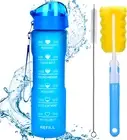 32Oz Water Bottle with Straw,1L Drink Sport Bottle with Time Markings Leakproof