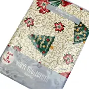 Vintage Christmas Vinyl Tablecloth Flannel Back Trees Amaryllis Oval 52x70 NOS