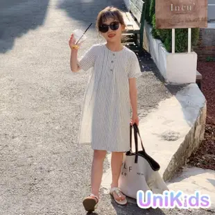 【UniKids】中大童裝短袖條紋洋裝 女大童裝 VWHT199(條紋)