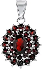 [SILVEGO] Women's pendant made of 925 sterling silver with genuine Bohemian garnets, Silver, Garnet