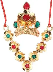 [Aditri Creation] Decorative Mala Mukut Set for God Goddess Ganesh /Laddu Gopal / Devi Maa / Radha Krishna Haar Sringar set Deities jewellary Set for Indian Traditional Diwali Festival ( Size:- 1.5")(Multicolor), 1.5"