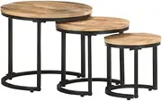Industrial Coffee Table 3 pcs for Living Room and Bedroom, Cocktail Tables, Side Tables, TV Tables, Nesting Round End Tables, Sofa Tables, Powder-Coated Iron Base
