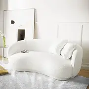 3 Seater Bouclé Fabric Accent Curved Sofa Living Room Couch Seat in Cream White