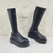 Slacker 200 65 Black Matte Platform Wedge Heel Knee Boots NY DEMONIA