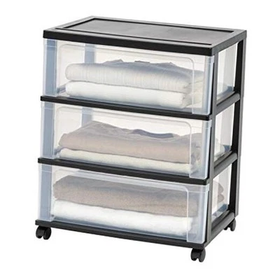 USA 3 Drawer Wide Storage Drawer Cart with Caster Wheels, Plastic Rolling