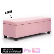 La Bella Storage Ottoman Foot Stool 102cm Fabric Blanket Box Chest Toy - Pink