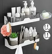 EigPluy 2 Pack Shower Caddy, Adhesive Shower Shelf,Drilling Free Shower Storage Rack,Wall Mount Shower Organizer Rack for Bathroom/Kitchen(with Soap Holder and 4 Hooks)