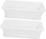 jojofuny 2pcs Rectangular Flower Pot Window Box Planter Plastic Vegetable Flower Planters Boxes with Saucers for Indoors Outdoors Garden Patio Home Decor White