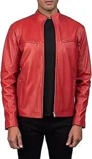 Timeless Men's Leather Jacket for Bikers 100% Genuine Sheepskin - YKK Zipper Closure, 4 Outer Pockets, Inner Polyester Lining - Ideal for Motorcycle Riders - Red