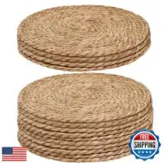 Handmade Heat Resistant 12" Round Woven Placemats Set of 8, Wicker Boho No Ch