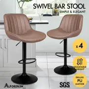 ALFORDSON 4x Bar Stools Gas Lift Leather Bar Chairs Kitchen Swivel Wendy BROWN