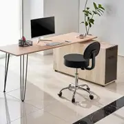 Round Rolling Stool Swivel Stool with Backrest Height Adjustable Black
