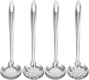 UPKOCH 4Pcs Hot Pot Spoon Ladle Flatware Cookware Serving Long Handle Steel Slotted Spoon Cooking Utensil Set for Hotpot (2pcs Colander + 2pcs Soup Spoon)