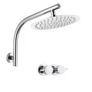 Chrome Bath Round 10'' Ultrathin Stainless Steel Rainfall Shower Head Rose Set Gooseneck Wall Arm Twin Taps WELS WATERMARK