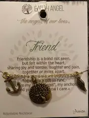 Earth Angel Necklace Friend-tree of life-angel wing-anchor gold color