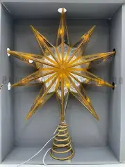 Pottery Barn LED Lit Mirrored Star Christmas Tree Topper Gold 18.25"H #8037A