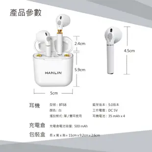 HANLIN-BT68 創新可換電池真無線藍牙耳機 HIFI立體聲 觸控式藍芽5.0低延遲 充電倉 (3.5折)