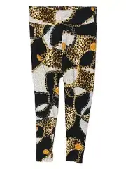 Junior Womens Soft High Rise Leopard Print Gold Chain Leggings Pants Medium 7/9