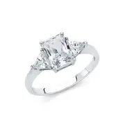 14K White Gold 1 carat Cubic Zirconia Emerald Stone Women's Engagement Ring