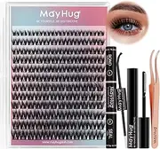 Mayhug Lash Clusters Kit 144 Pcs Lash Clusters 3D Lash Extension Kit 8-18/D Curl Wispy Eyelash Extension Kit with Bond and Seal Waterproof, Lash Remover, Lash Tweezers(Prism Kit)