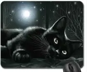 Schoolsupplies Black Cat in Moonlight Mouse Pad, Mousepad (Cats Mouse Pad)