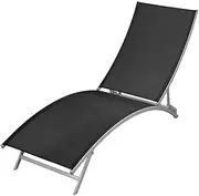 Sun Lounger Beach Chair, Steel Frame, Outdoor Sofa, Lounge Furniture for Camping, Folding, Durable, Black Textilene [172]