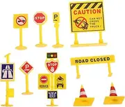 Vaguelly 5 Set/50pcs Traffic Signage Toy DIY Mini Signpost Micro Landscape Decor Road Signs Model Simulation Toys for Boys and Girls